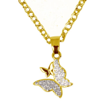 Hawaii's Crystal Butterfly on 18" Bass Chain 18k Gold Plated Necklace