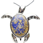 Hawaii's Dark Blue with Gold Glass Turtle Necklace