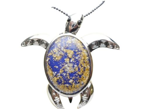 Hawaii’s Dark Blue with Gold Glass Turtle Necklace