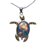 Hawaii's Marble Dark Blue Glass Turtle Necklace