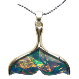 Hawaii’s Dark Blue Marble Glass Whale Tail Necklace