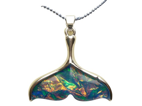 Hawaii’s Dark Blue Marble Glass Whale Tail Necklace